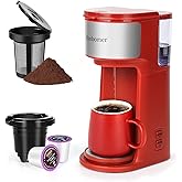 Ranbomer Single Serve Coffee Maker, K Cup and Ground Coffee Machine 2 in 1, 6 to 14 Oz Brew Sizes, Mini One Cup Coffee Maker