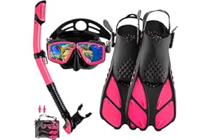 DiVLMT Snorkeling Gear for Adults with Fins Scuba Diving Gear Adult Professional Travel Snorkel Sets with Flippers,Anti-Fog Anti-Leak Diving Mask