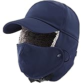 Connectyle Warm Winter Hat with Ear Flaps Mask Cold Weather Outdoor Ski Cap Water-Resistant Baseball Trapper Hat for Men