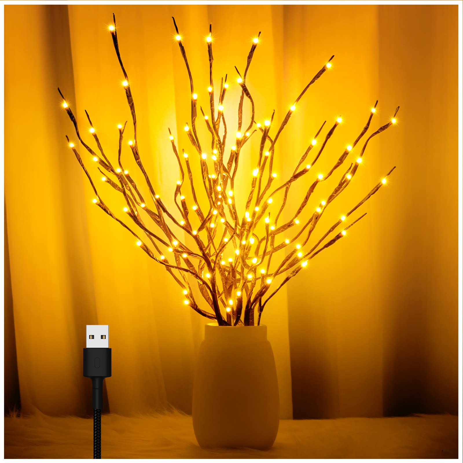 Photo 1 of 3PK 60" Led Branch Lights, Twig Lights, Lighted Branch for Vase, Willow Branches with USB Plug, Artificial Tree DIY Decorative Lights for Halloween Thanksgiving Day and Christmas,Warm White