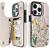 uCOLOR for iPhone 15 Pro Wallet Case with Card Holder, PU Leather RFID Blocking iPhone 15 Pro 6.1" Case Wallet Folio Flip Case for Women Men, Magnetic Clasp Kickstand Design (Desert Flower)