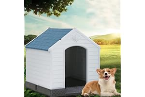 32in Large Dog House,Stable Waterproof Plastic Dog Kennel for Small Medium Large Dogs, Indoor Outdoor Pet Shelter with Air Ve