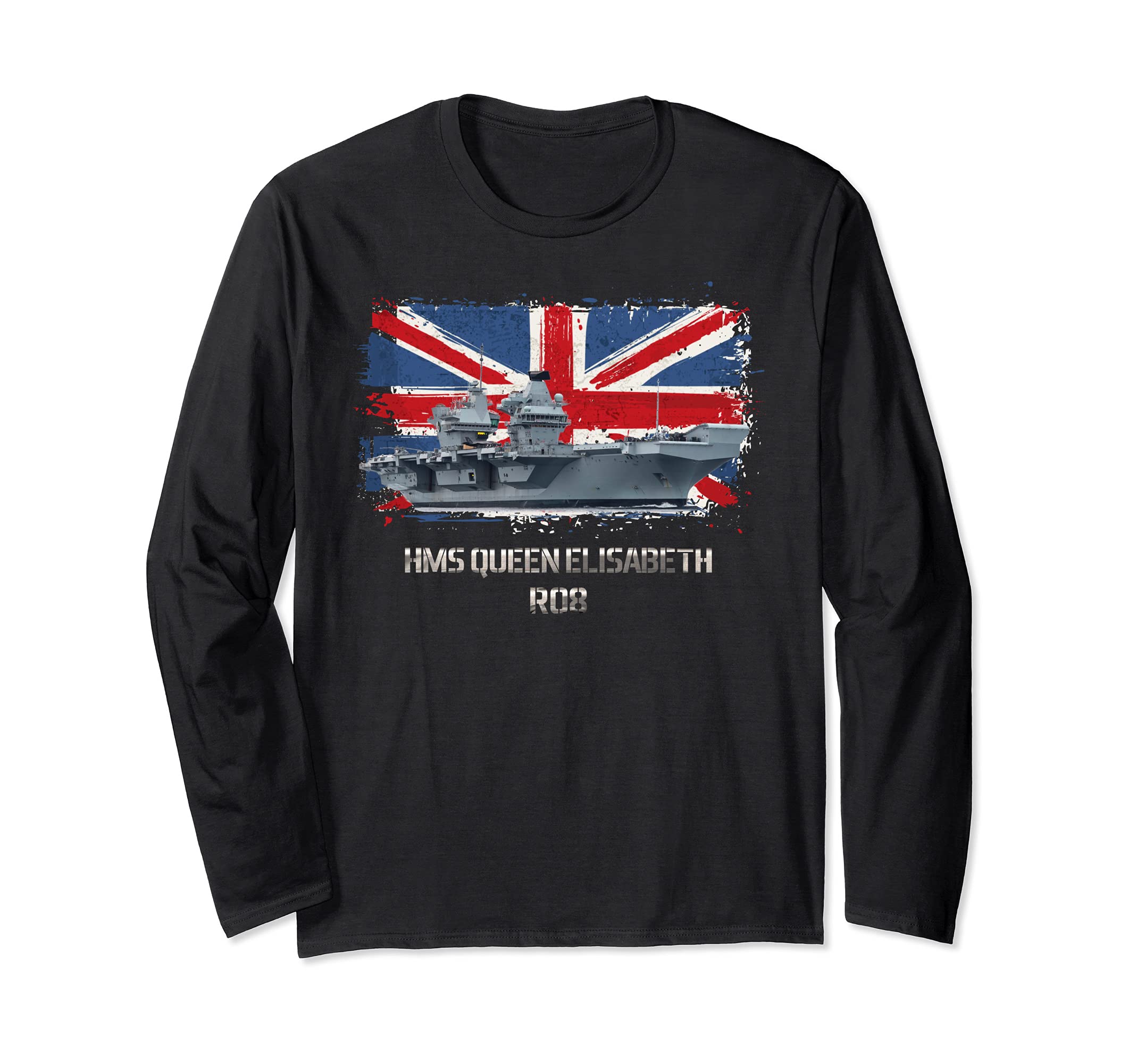 UK Aircraft Carrier R08 with british flag Long Sleeve T-Shirt