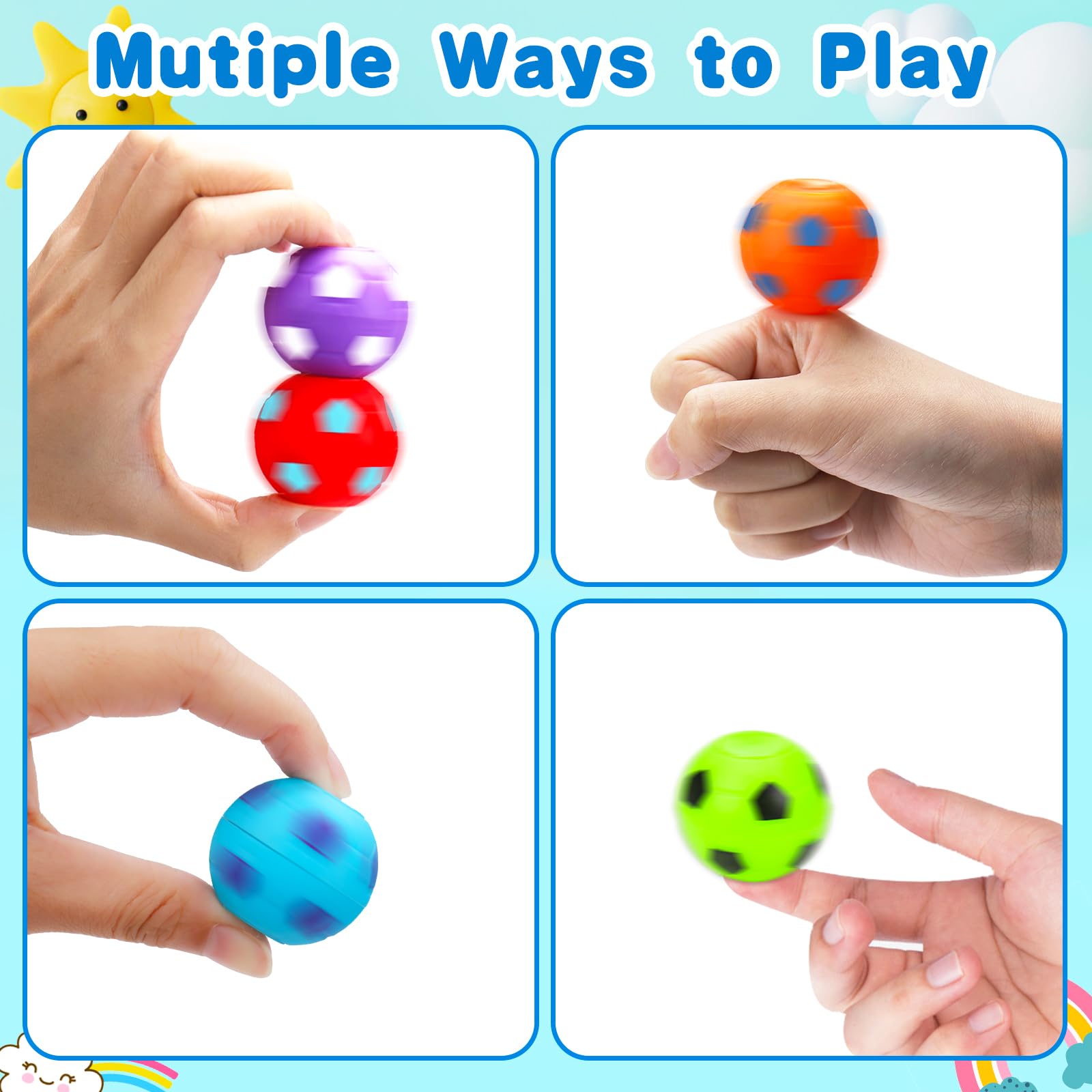 32PCS Fidget Spinner Soccer Balls Sports Birthday Party Favors Bulk for Kids 4-8 8-12 Goodie Treat Bag Stuffers Classroom Treasure Box Toys Carnival Prizes Pinata Fillers Mini Return Gifts