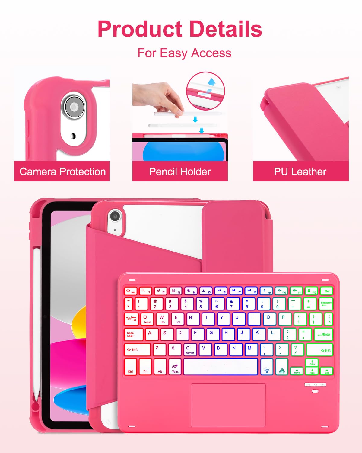 MePadKey Touchpad Keyboard Case for iPad (A16) 11th 10th Generation, 360 Rotation Cover with Pencil Holder Wireless Backlit Detachable Keypad for iPad 11 inch 2025/10 Gen 10.9