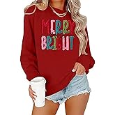 Merry Christmas Sweatshirts Women Merry And Bright Christmas Pullover Top Chenille Patch Letter Printed Xmas Gifts Top