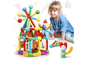 MAGBLOCK 136PCS Magnetic Sticks Blocks Tiles Construction Building, Magnet Balls Toys for 3+Years Old Boys and Girls, STEM Educational Learning Toys Gifts Sets for Children