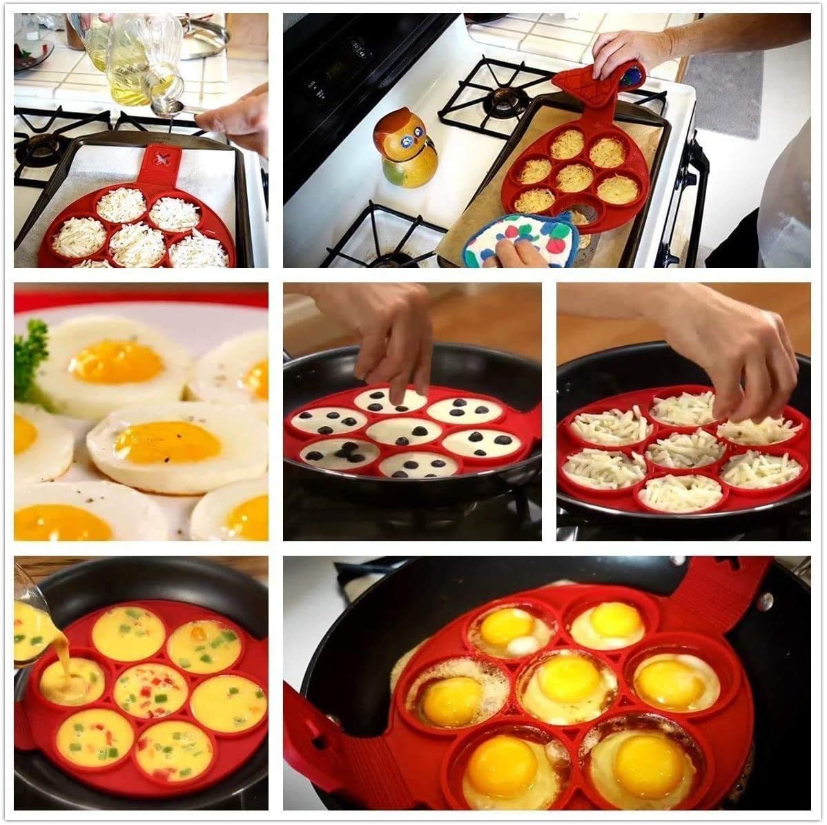 Pancake Maker,2 PCS Silicone Pancake Mould Microwave Baking Mould Egg Poacher Nonstick Pancake Flipper Egg Ring for Muffins Eggs Cupcake Pastry Heart&Round&Star Shape - Image 4
