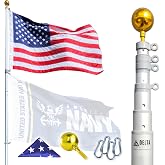 Service First Heavy Duty Telescoping Flagpole Kit (25 Foot, Silver)
