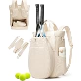 HIPONY Fashion Tennis Bag for Women, 3-in-1 Crossbody Tote Backpack, Holds 2 Rackets, Water Resistant Tennis Racket Bag with Wet Dry Pocket &amp; Independent Shoe Compartment