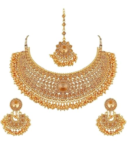Amazon.com: Aheli Traditional Gold Plated Red Kundan Pearl  display picture 1