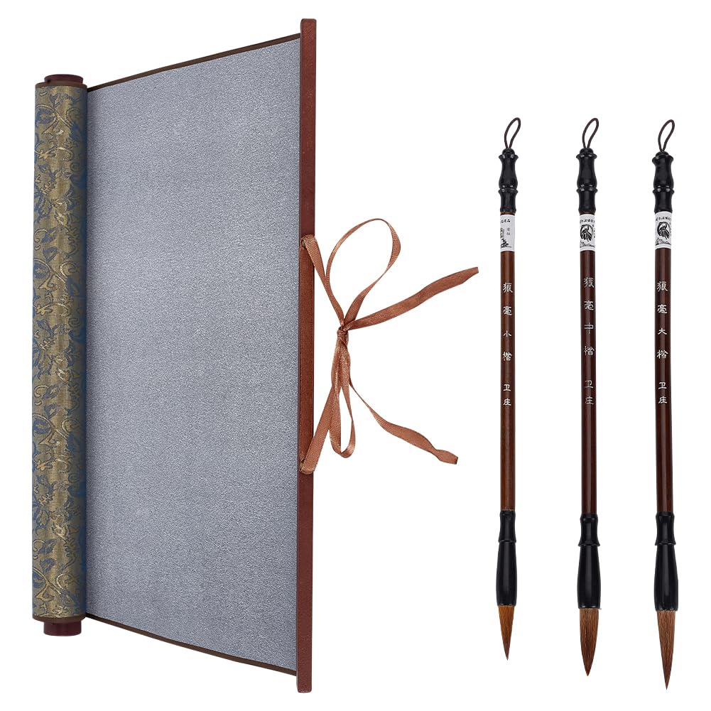 FINGERINSPIRE No Ink Chinese Calligraphy Set 3pcs Traditional Calligraphy Writing Brushes Pens Reusable Water Writing Cloth Scroll Non-woven Fabric Chinese Calligraphy Cloth for Practicing Chinese