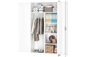 INTERGREAT Metal Storage Cabinet with Locking Doors, 72" Tall Lockable Wardrobe with Hanging Rod, Steel Storage Locker Closet with 4 Shelves for Home Office, Garage, White
