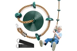 TGZWME Climbing Rope Tree Swing with Platforms and Swing Seat Outdoor Playground Accessories for Kids Including Hanging Strap & Carabiner