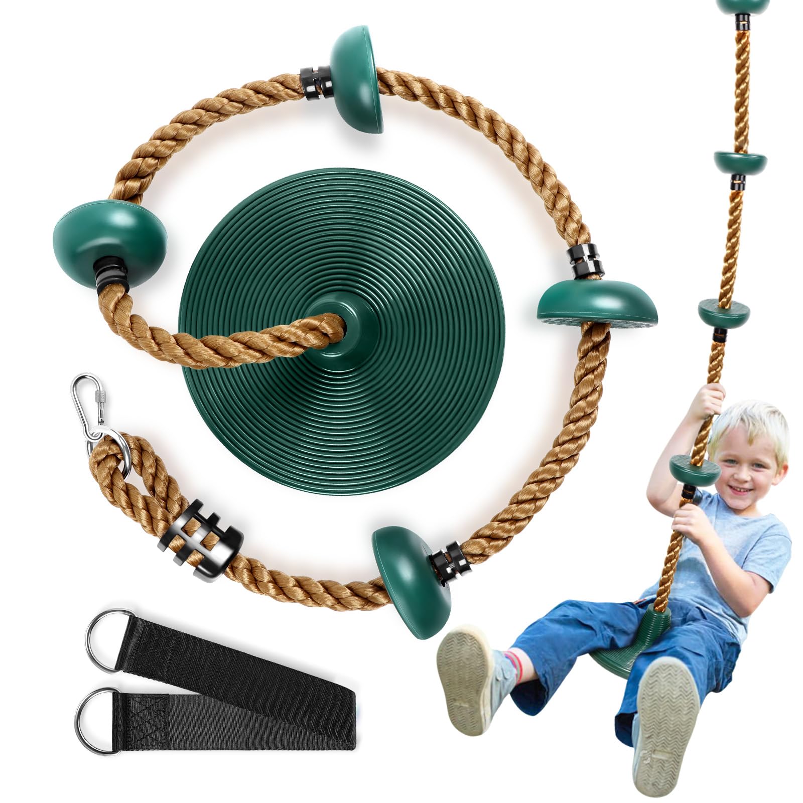 Photo 1 of Climbing Rope Tree Swing with Platforms and Swing Seat Outdoor Playground Accessories for Kids Including Hanging Strap & Carabiner