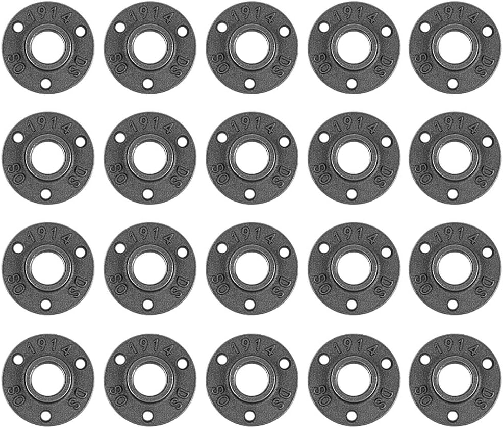 GOOVI Floor Flange, 3/4 inches Malleable Cast Iron Pipe Flange, Industrial Pipe Flanges for Threaded Black Pipes and Fittings, Build Vintage DIY Shelving Steampunk Furniture, 20 Pack.