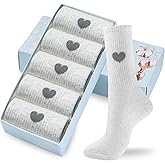 Corlap Women's Cute Cotton Crew Athletic Running Socks - Ankle High, Novelty Fun Heart Design 5-Pairs (Gift Box)