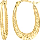 14kt Yellow Gold Womens Patterned Oval Fashion Hoop Earrings