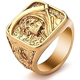 KIRTIJW Mens Gold Tone Skull Rings Stainless Steel Gothic Goth Punk Fashion Grim Reaper Skull Ring Jewelry for Men Size 8/9/10/11/12/13