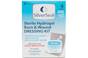 MEDAGEL SilverSeal Hydrogel Burn & Wound Dressing Kit with X-Static Silver - FDA Cleared Care for Burns, Cuts & Wounds – Soothing Moisture, Relief & Protection - 4 (2”x3”) Hydrogels + 4 (3”x5”) Adhesive Pads