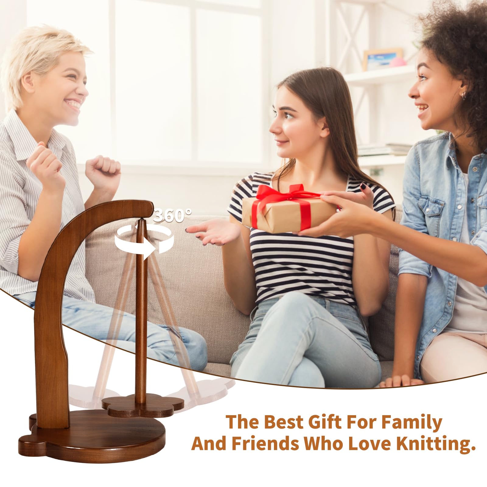 Yarn Holder for Knitting and Crocheting,Crochet Gift for Knitting Lovers,Wooden Yarn Spinner for Crocheting，yarn ball holder for knitting