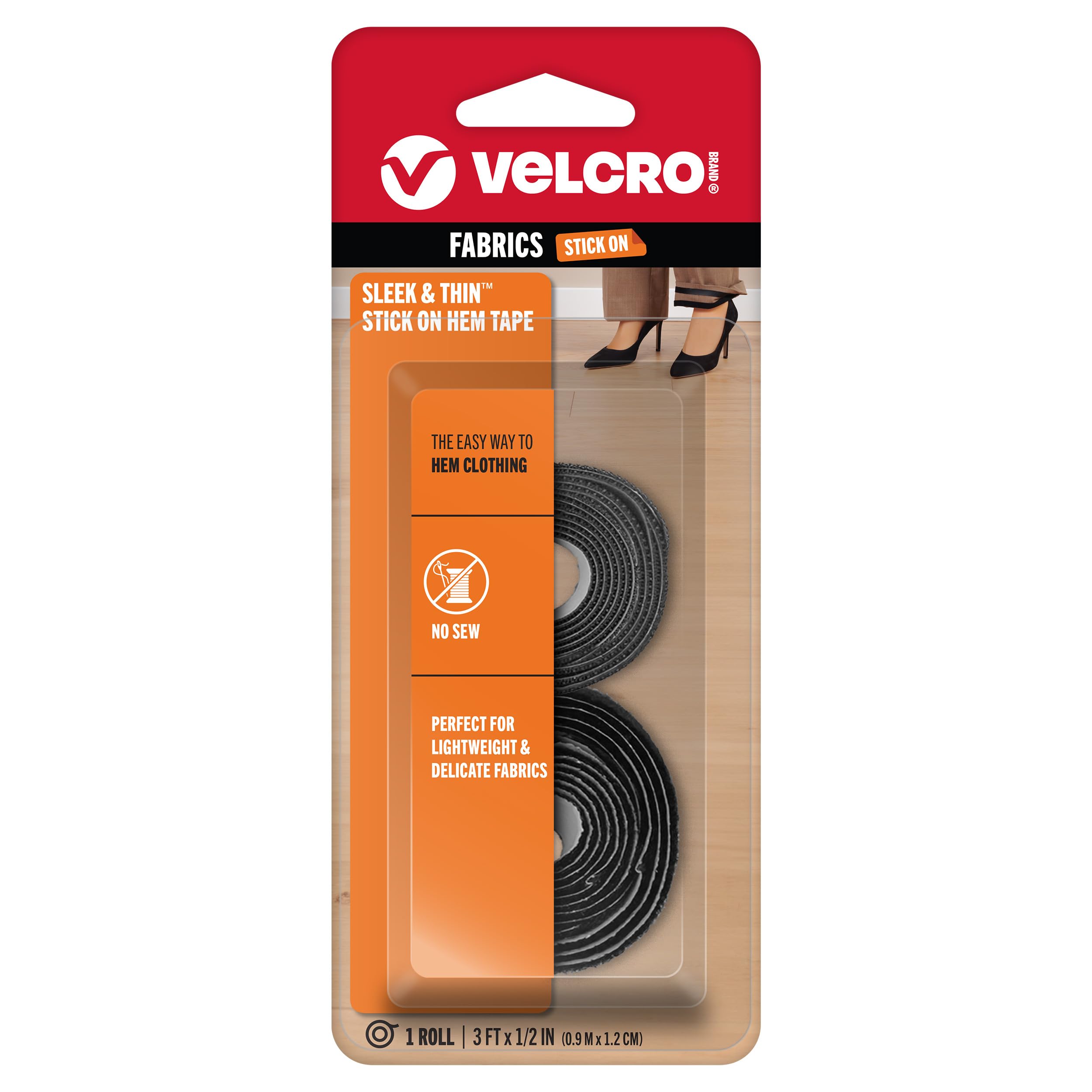 Photo 1 of VELCRO Brand Sleek & Thin Stick On Hem Tape | The Easy Way to Hem Clothing | No Sew, Perfect for Delicate Fabrics | 3ft X 1/2" Black