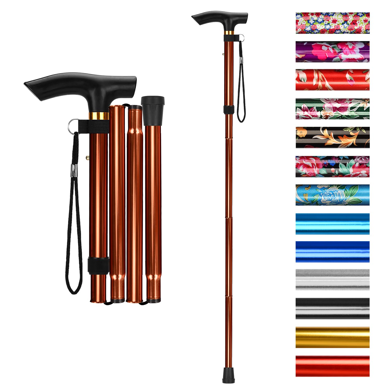 supregear Walking Stick - Adjustable Folding Walking Sticks for Women and Men - Lightweight Portable Collapsible Balancing Aid - Foldable Travel Cane for Ladies Elderly Adults, Khaki