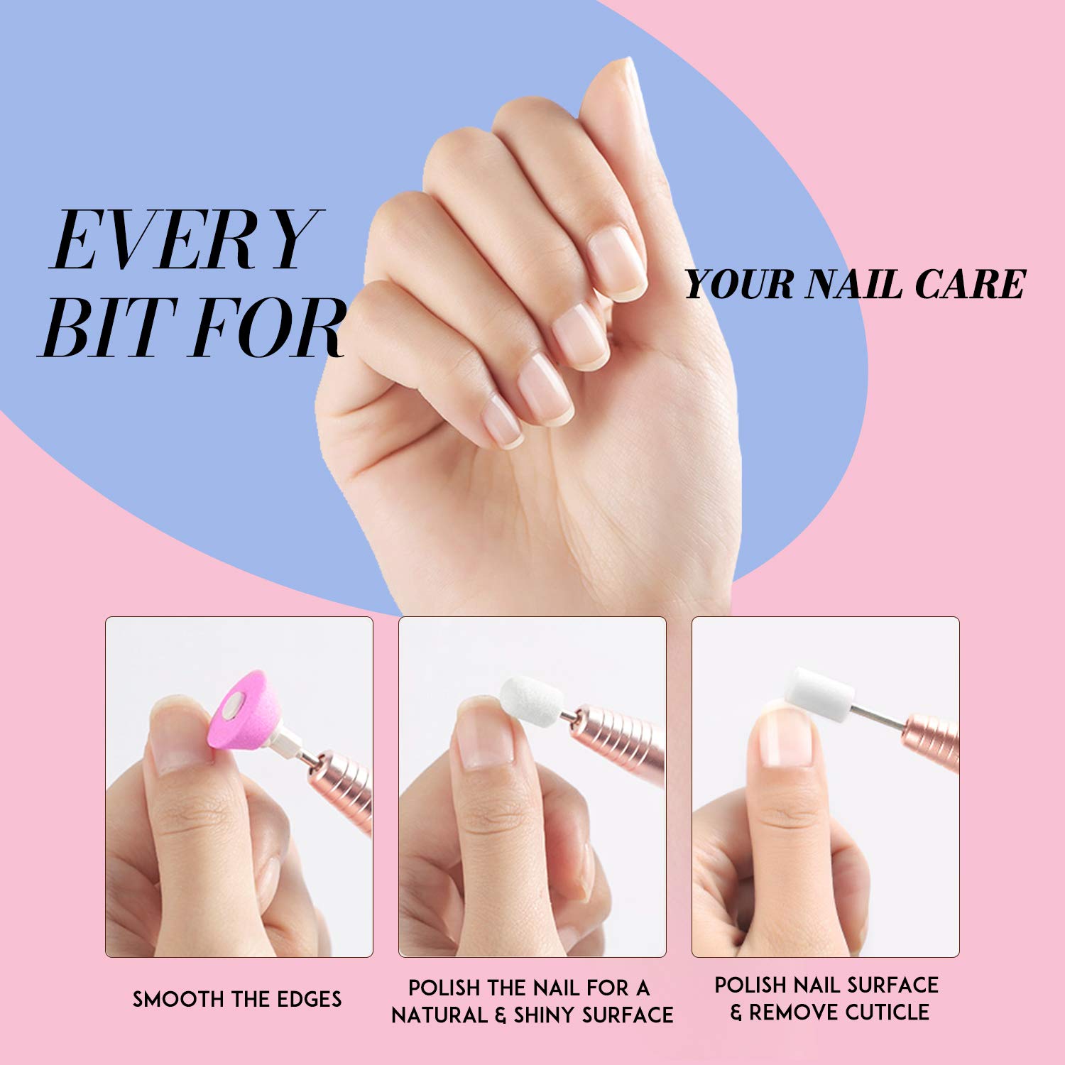 BabeNail Nail Drill Set Electrical Professional Nail File Kit for Acrylic, Gel Nails,Portable Handpiece File Grinder Manicure Pedicure Polishing Shape Tools Design for Home Salon-RoseGold: Beauty