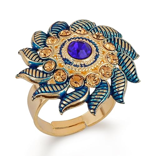 VK Jewels Curvy Design Alloy Cubic Zirconia Ethnic Adjustable Ring for Girls & Women - VKFR2946G