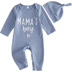 Newborn Baby Boy Fall Outfit Mamas Boy Romper Long Sleeve Jumpsuit Bodysuit | Infant Winter Clothes Letter Embroidery 0 3 6 9