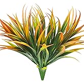 Phliofd 6Pcs Artificial Grass Fake Plants 17.3in Outdoor Plastic Plants UV Resistant Greenery Fake Grass for Home Window Garden Office Patio Hanging Planter Pathway Front Porch Décor Orange Yellow