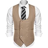 COOFANDY Men's Suit Vest Slim Fit Double Breasted Dress Vest Casual Business Formal Waistcoat