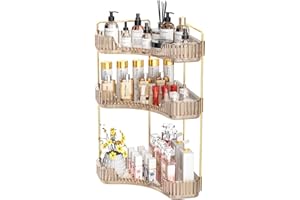 GTI 3-Tier Corner Bathroom Counter Organizer, Large Capacity Makeup Organizer Countertop, Perfume Cosmetics Skincare Vanity Organizers, Exquisite Countertop Storage for Women (Amber)