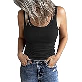 GEMBERA Women's Sleeveless Scoop Neck Ribbed Tank Tops Fitted Basic Cami Tee Shirts