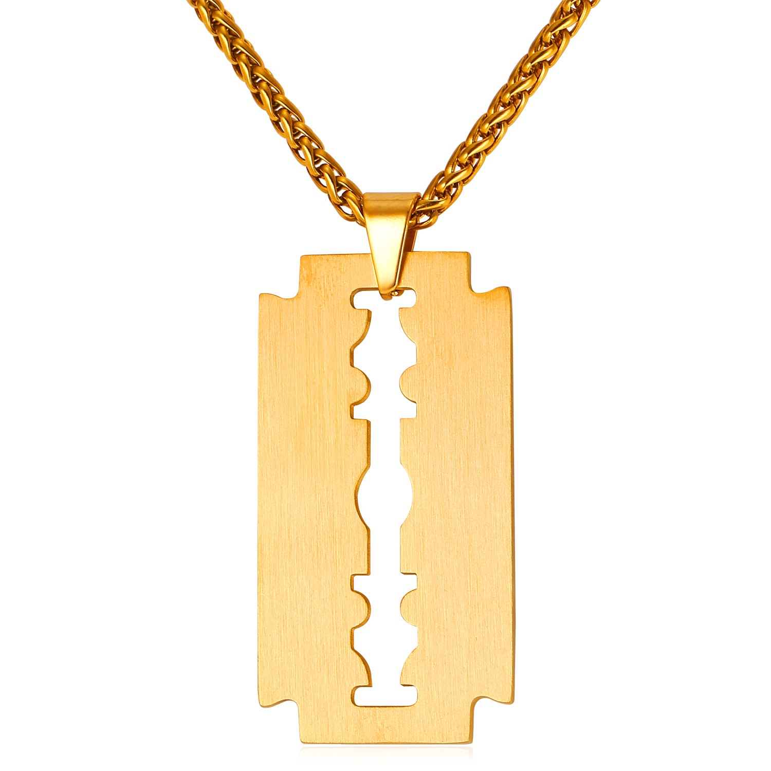 U7 Novelty Razor Pendant Blade Necklace with Wheat Chain 18k Gold Plated Mens Hip Hop Y2K Eboy Jewellery Necklaces for Him