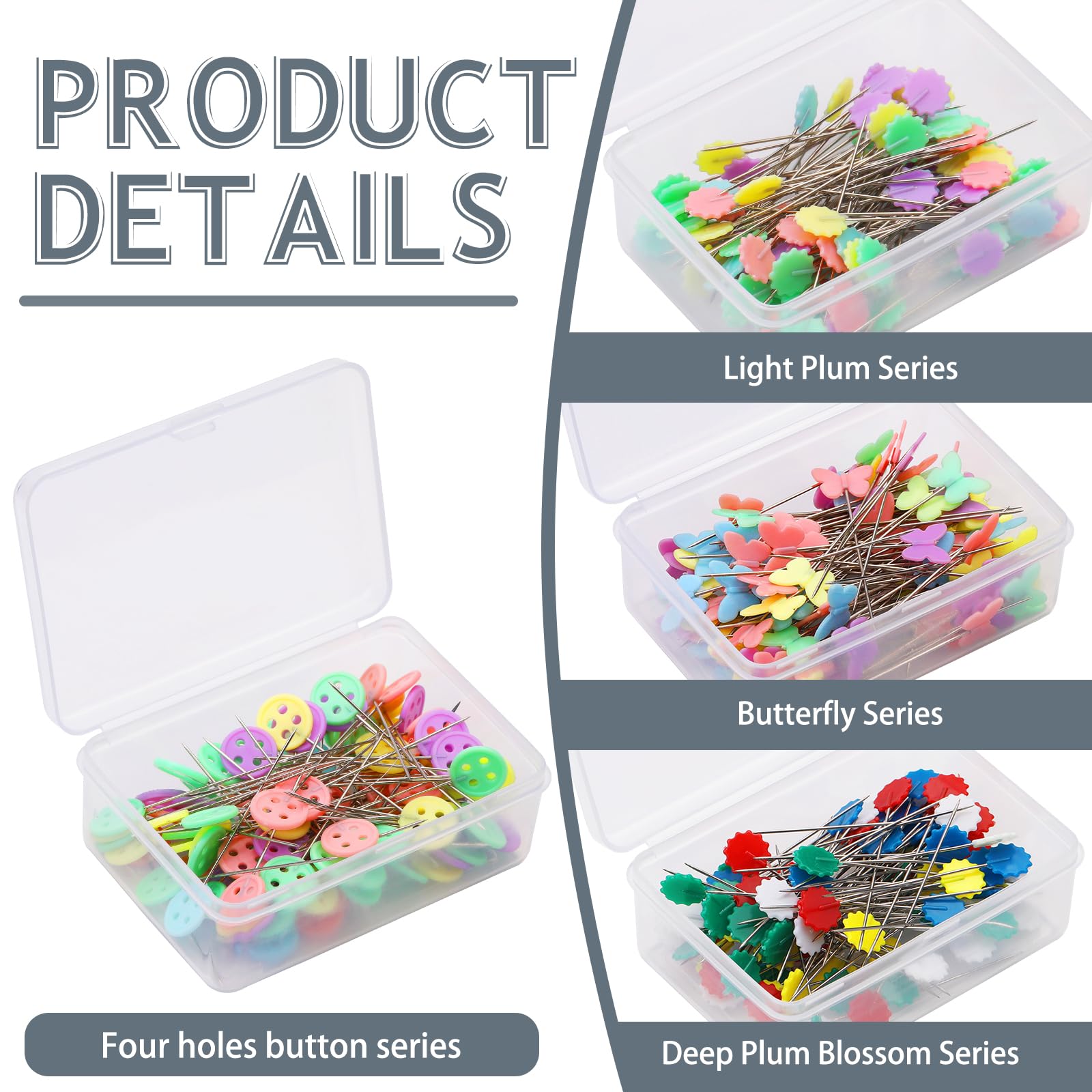 Fteven 400Pcs Flat Head Straight Pins Kits, Sewing Flat Head Pins Set, Colored Head Sewing Pins Quilting Pins with Storage Box for DIY Handicraft Marking and Positioning in Sewing