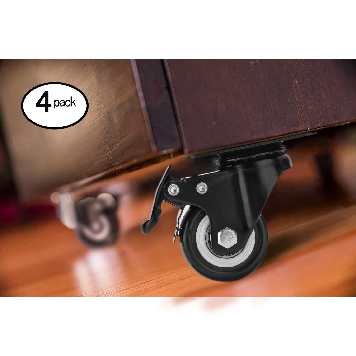 Moogiitools 2" Caster Wheels Set of 4, Heavy Duty Casters with Brake, No Noise Locking Casters with Polyurethane (PU) Wheels, Swivel Plate Castors Pack of 4: Industrial & Scientific