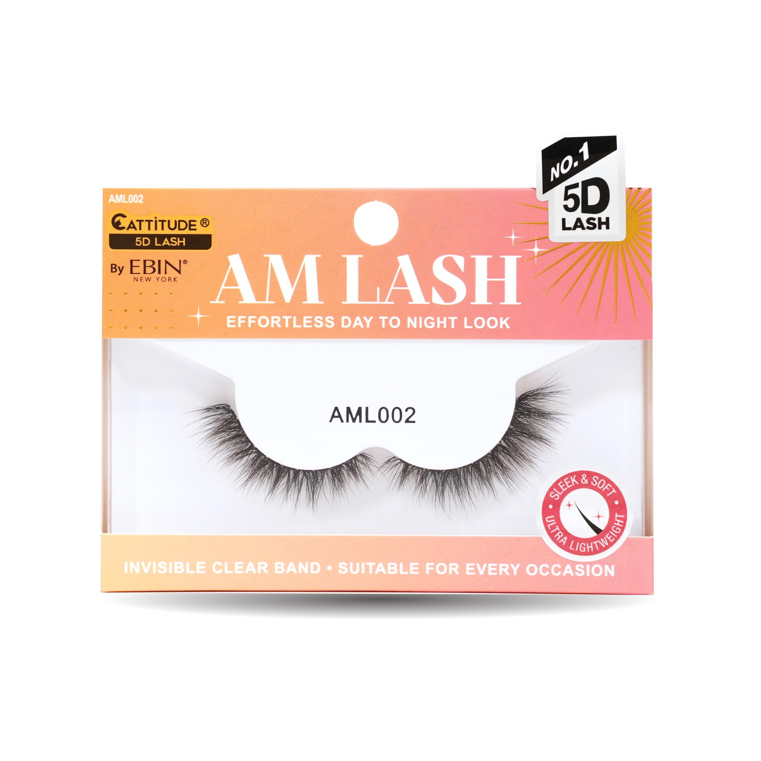 CATTITUDE 5D AM/PM False Eyelashes - Full Volume Style, Soft Faux Mink & Ultra Lightweight, Invisible Clear Band, Easy to Apply, Reusable, Natural Everyday Look, Cruelty Free