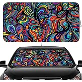Gven Car Windshield Sun Shade, Artistic Design Car Shade Foldable Windshield Sun Visor Heat-Reflective Sunshade for Summer (Abstract, S)