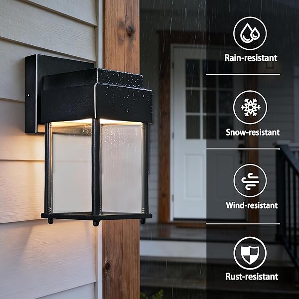 COTTAGE LIFE MODERN LED OUTDOOR WALL LIGHT, WATERPROOF EXTERIOR WALL SCONCE, BLACK ALUMINUM WALL MOUNT FIXTURE WITH CLEAR GLASS, 12W 1440LM 3000K FOR PORCH, PATIO, GARAGE, FRONT DOOR