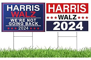 ABCMILZ Harris Walz 2024 Yard Signs 2-Pack – Double-Sided Waterproof Yard Signs, 12x17 Inches with Metal H-Stakes – Kamala Harris Tim Walz Waltz Campaign Rally Placard Outdoor Lawn Garden Decoration