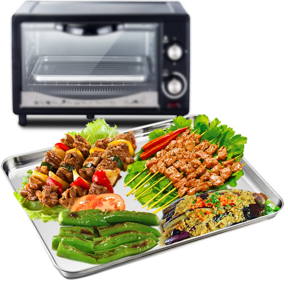 TeamFar Pure Stainless Steel Toaster Oven Pan Tray Ovenware, 7''x9''x1'', Heavy Duty & Healthy