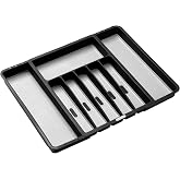 madesmart Classic Expandable Silverware Tray with Soft Grip, Carbon | 6 to 8 compartments, dual-side expansion, non slip feet, 16 to 21 inch drawer fit