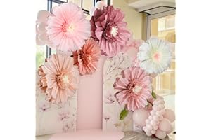 Giegxin 6 Pcs 31.5 " 24 " Pink Giant Paper Flowers Decorations for Wall Extra Large Pink Floral Tissue Paper Flower Crêpe Floral Decoration for Mexican Fiesta Wall Wedding Bridal Shower Birthday Decor