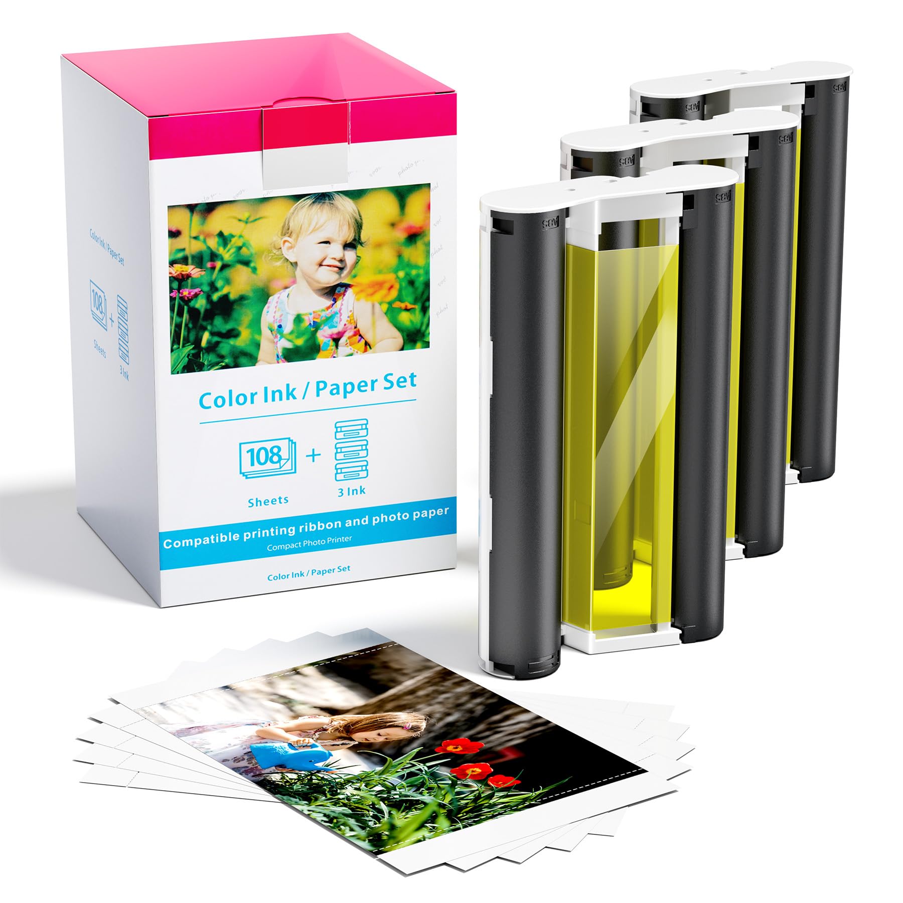 Replacement Canon Selphy CP1500 Ink and Photo Paper 6x4 inch Set for Canon Selphy CP1300 CP1200 CP1000 CP910 CP810,3115B001(AA) 3 Color Ink Cassette Cartridges/108 Sheets /100 x 148mm Printer Paper