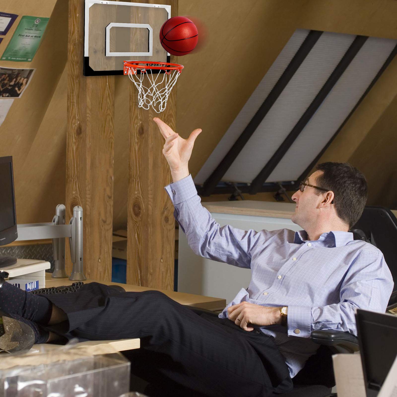 AOKESI Indoor Mini Basketball Hoop Set with 3 Balls for Kids and Adults