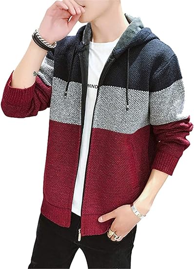 Amazon ニット カーディガン ジャケット フード付き ジップアップ パーカー メンズred M トレーナー パーカー 通販