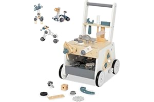 BPMFKID Wooden Baby Push Walker for Toddlers - Multifunctional Montessori Tool Bench Baby Walking Toy with Educational Activities, Ideal for Boys and Girls Aged 3 Years