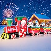 12 FT Christmas Inflatable Train with Santa Claus, Snowman, Penguin, Dog, Blow Up Santa Train Yard Decorations Built-in Lights, Lovely Xmas Train Carriage for Holiday Garden Lawn Patio Party Decor