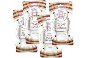 BANBERRY DESIGNS Chrome Vinyl Coated Wall Plate Hangers - 3.5 to 5 Inch Plate Hanger - Set of 4 hangers - includes Hanging Hook and Nail